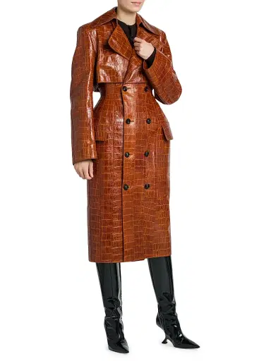Bottega Veneta Women's Double-Breasted Croc-Embossed Leather Coat - Burnt Orange | Thumbnail 6 Bottega Veneta Women's Double-Breasted Croc-Embossed Leather Coat - Burnt Orange | Thumbnail 6