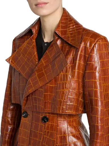 Bottega Veneta Women's Double-Breasted Croc-Embossed Leather Coat - Burnt Orange | Thumbnail 7 Bottega Veneta Women's Double-Breasted Croc-Embossed Leather Coat - Burnt Orange | Thumbnail 7