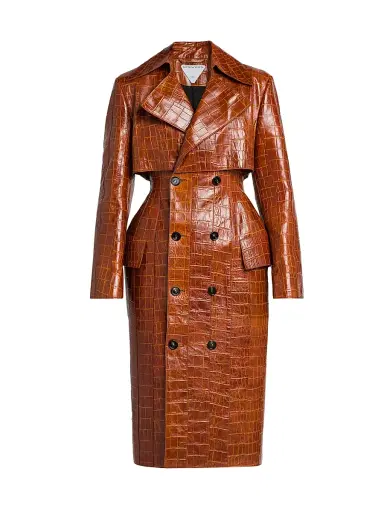 Bottega Veneta Women's Double-Breasted Croc-Embossed Leather Coat - Burnt Orange | Thumbnail 1 Bottega Veneta Women's Double-Breasted Croc-Embossed Leather Coat - Burnt Orange | Thumbnail 1