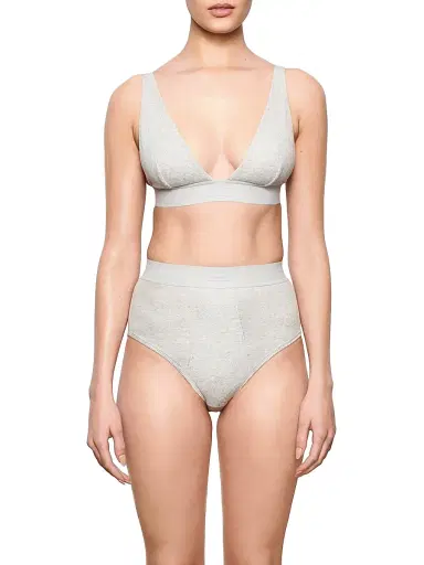 Skims Women's Cotton Rib Plunge Bralette - Light Heather Grey - Size XXXXL | Thumbnail 2