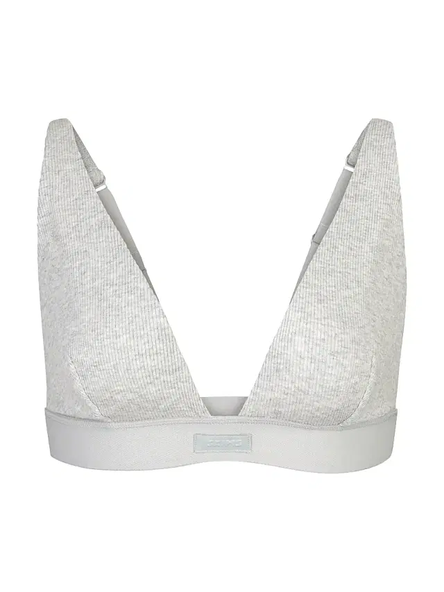 Women's Cotton Rib Plunge Bralette - Light Heather Grey