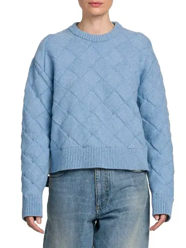 Bottega Veneta Women's Textured Diamond Wool Sweater - Riverbed - Size Large | Thumbnail 2