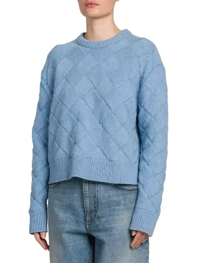Bottega Veneta Women's Textured Diamond Wool Sweater - Riverbed - Size Large | Thumbnail 3