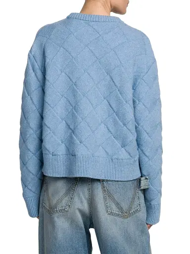 Bottega Veneta Women's Textured Diamond Wool Sweater - Riverbed - Size Large | Thumbnail 4