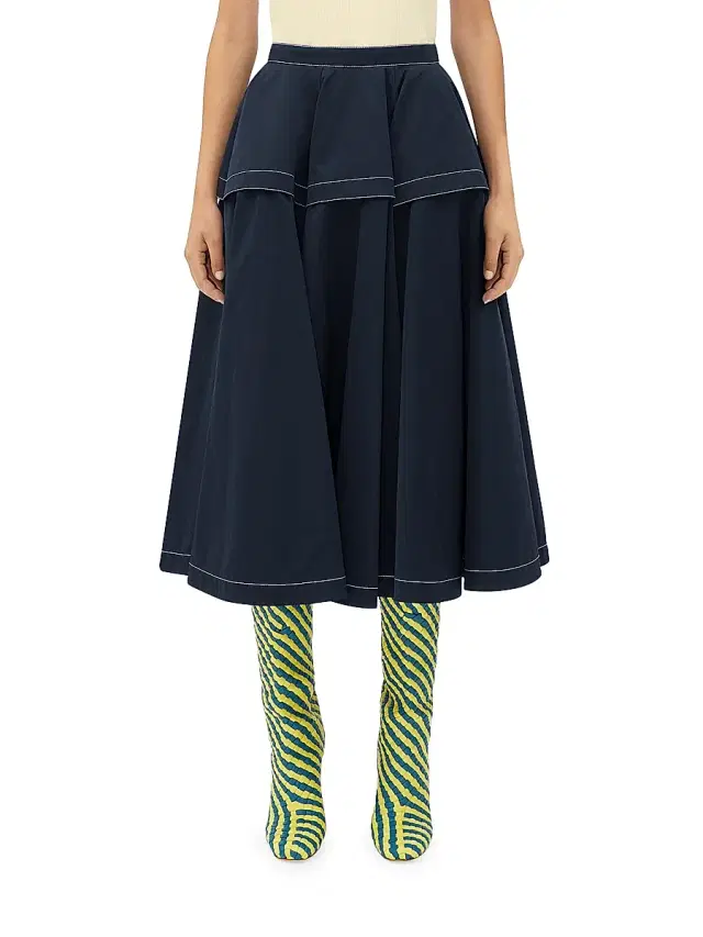 Women's Tiered Pleated Midi-Skirt - Navy