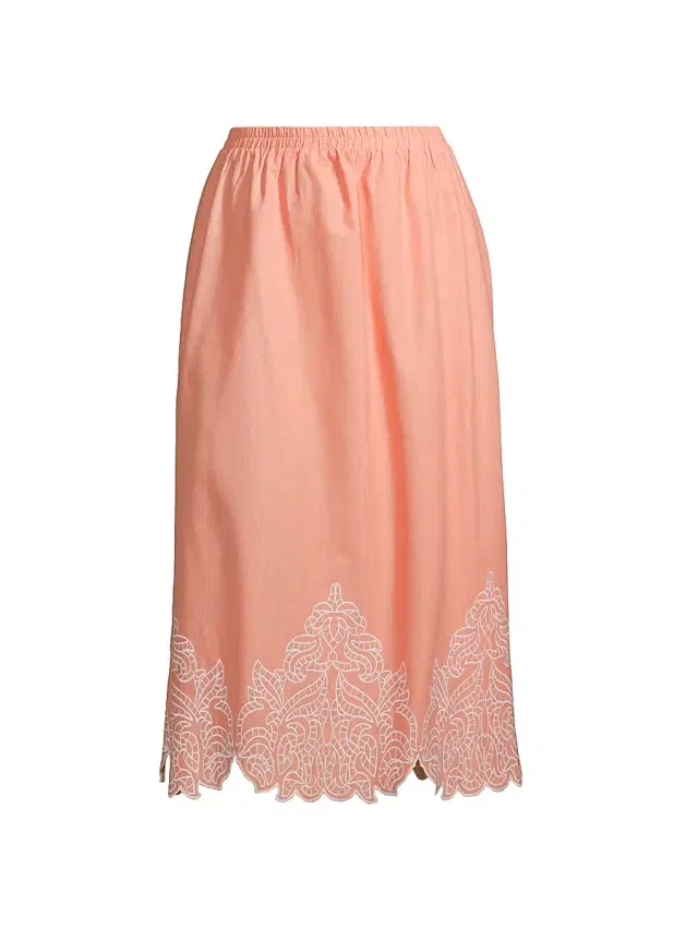 Ming Wang Women's Plus Embroidered Hem Maxi Skirt - Coral Sand White