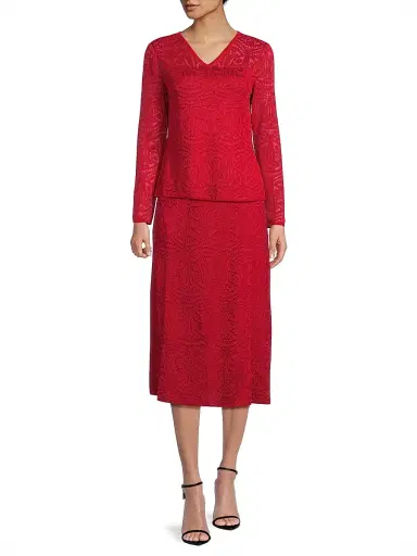 Misook Women's A-Line Tonal Knit Midi-Skirt - Rouge | Thumbnail 2