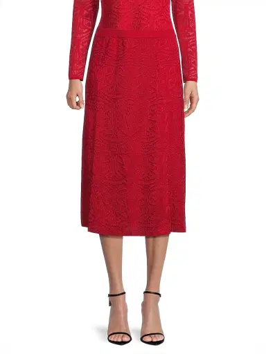 Misook Women's A-Line Tonal Knit Midi-Skirt - Rouge | Thumbnail 3