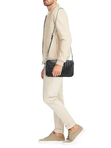 Bottega Veneta Men's Borsa Leather Shoulder Bag - Black Silver | Thumbnail 2