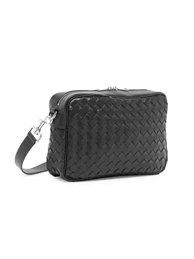 Bottega Veneta Men's Borsa Leather Shoulder Bag - Black Silver | Thumbnail 4
