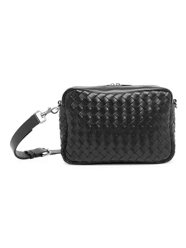 Bottega Veneta Men's Borsa Leather Shoulder Bag - Black Silver | Thumbnail 1