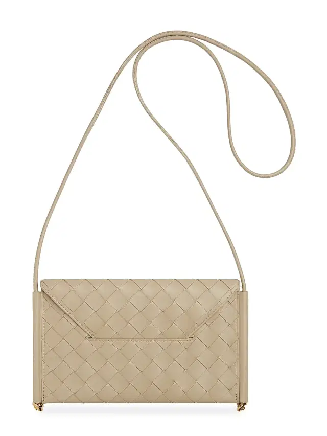 Women's Intrecciato Leather Envelope Wallet-On-Chain Bag - Ecru Muse Brass