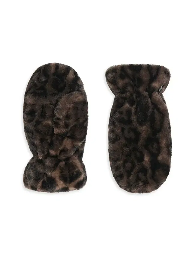 Women's Coco Faux Fur Flip-Top Mittens - Dark Leopard