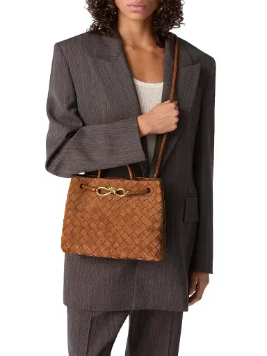 Bottega Veneta Women's Andiamo Intrecciato Suede Top Handle Bag - Amber | Thumbnail 3 Bottega Veneta Women's Andiamo Intrecciato Suede Top Handle Bag - Amber | Thumbnail 3