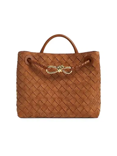 Bottega Veneta Women's Andiamo Intrecciato Suede Top Handle Bag - Amber | Thumbnail 1 Bottega Veneta Women's Andiamo Intrecciato Suede Top Handle Bag - Amber | Thumbnail 1