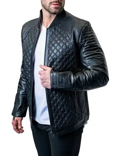 Maceoo Men's Leather Croco Jacket - Black - Size XXL | Thumbnail 2