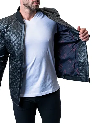 Maceoo Men's Leather Croco Jacket - Black - Size XXL | Thumbnail 3