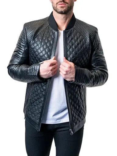 Maceoo Men's Leather Croco Jacket - Black - Size XXL | Thumbnail 1