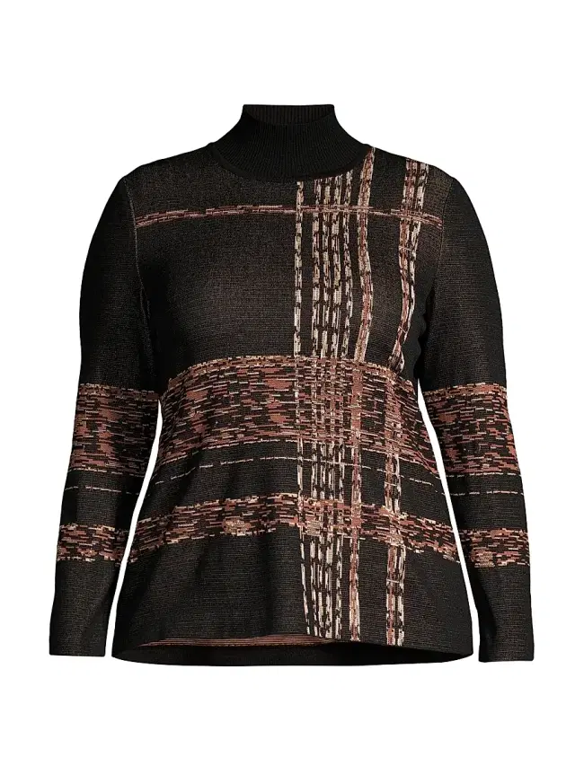 Ming Wang Women's Plaid Jacquard Knit Turtleneck Tunic