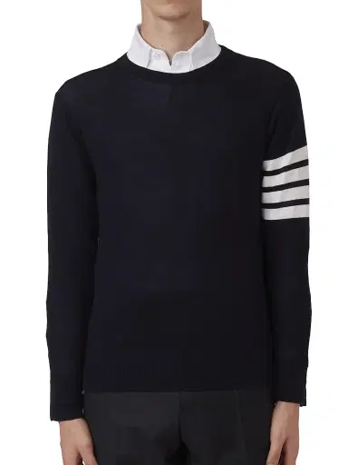 Thom Browne Men's Classic Merino Wool Crewneck Sweater - Navy - Size XXL | Thumbnail 1 Thom Browne Men's Classic Merino Wool Crewneck Sweater - Navy - Size XXL | Thumbnail 1