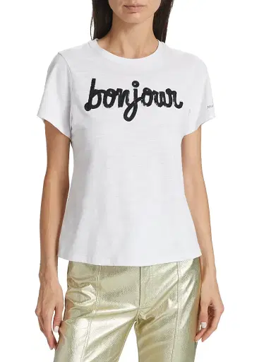Cinq à Sept Women's Bonjour Sequined Slub Cotton T-Shirt | Thumbnail 3