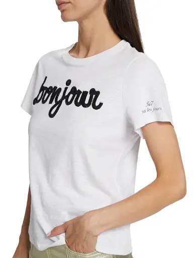 Cinq à Sept Women's Bonjour Sequined Slub Cotton T-Shirt | Thumbnail 6