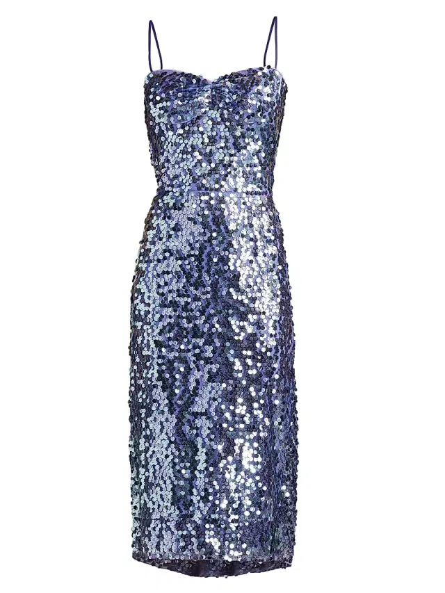 Women's Paillettes Lattice Midi-Dress - Violet Shimmer
