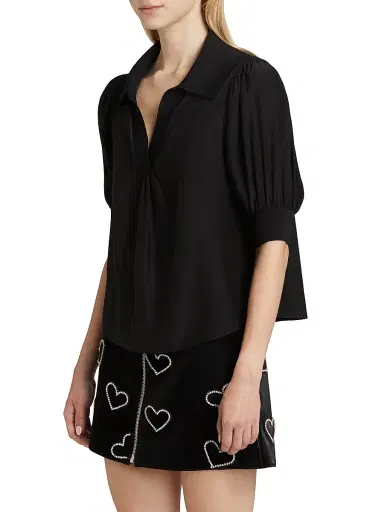 Cinq à Sept Women's Weldon Gathered Top - Black | Thumbnail 4
