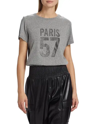Cinq à Sept Women's Paris 57 EmbellishedCotton-Blend Short-Sleeve T-Shirt - Heather Grey Silver | Thumbnail 3