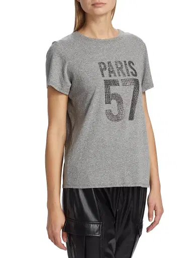 Cinq à Sept Women's Paris 57 EmbellishedCotton-Blend Short-Sleeve T-Shirt - Heather Grey Silver | Thumbnail 4