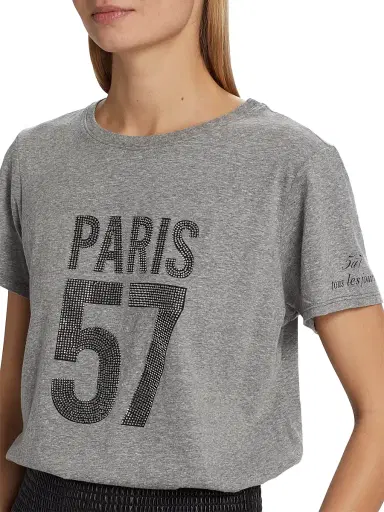 Cinq à Sept Women's Paris 57 EmbellishedCotton-Blend Short-Sleeve T-Shirt - Heather Grey Silver | Thumbnail 6