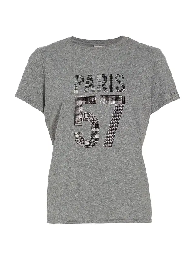 Cinq à Sept Women's Paris 57 EmbellishedCotton-Blend Short-Sleeve T-Shirt - Heather Grey Silver