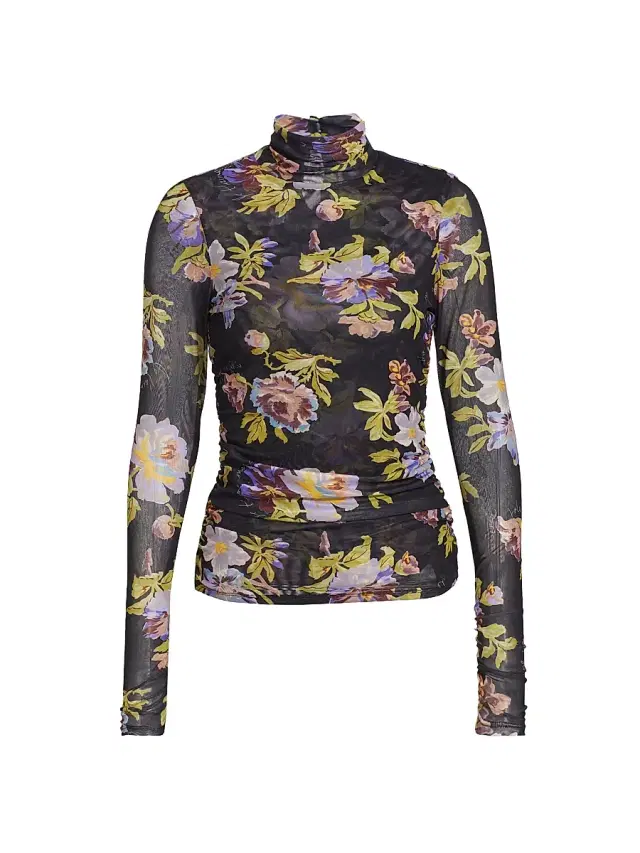 Women's Bridgette Floral Mesh Turtleneck Top - Black Multi
