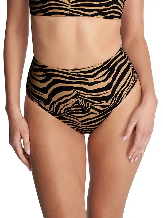 Natori Women's Riviera Reversible High Rise Bikini Bottom - Camel Zebra Poinsettia - Size XL