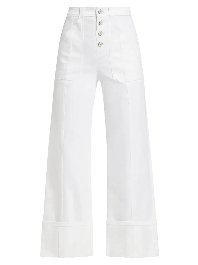 Cinq à Sept Women's Benji Twill Cotton-Blend Cuffed Flare Pants - White