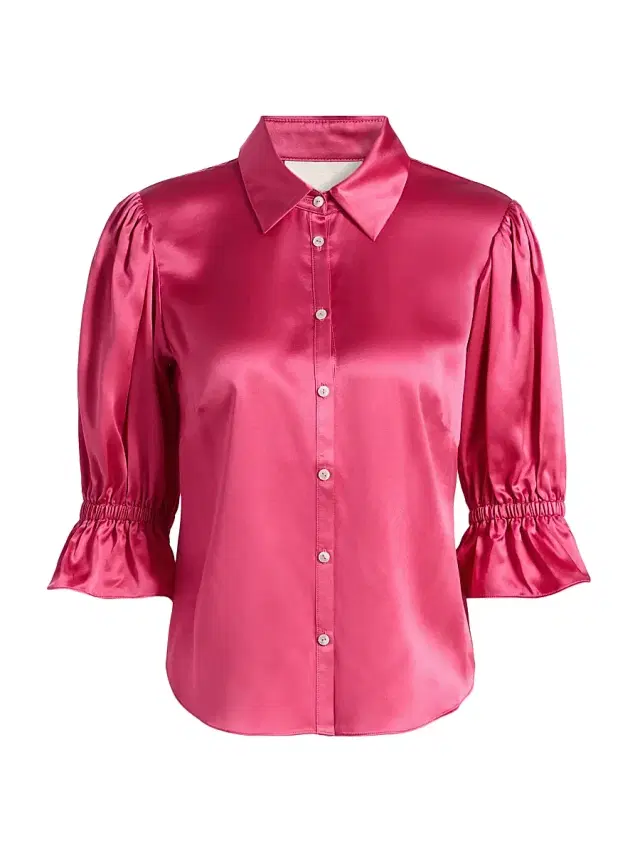 Cinq à Sept Women's Fiona Silk Puff-Sleeve Blouse - Raspberry Rose
