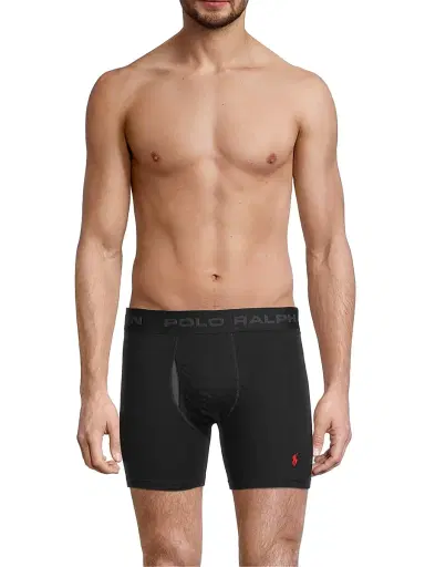 Polo Ralph Lauren Men's Logo Elastic Waistband Boxer Briefs, Pack of 3 - Black Red Grey | Thumbnail 3