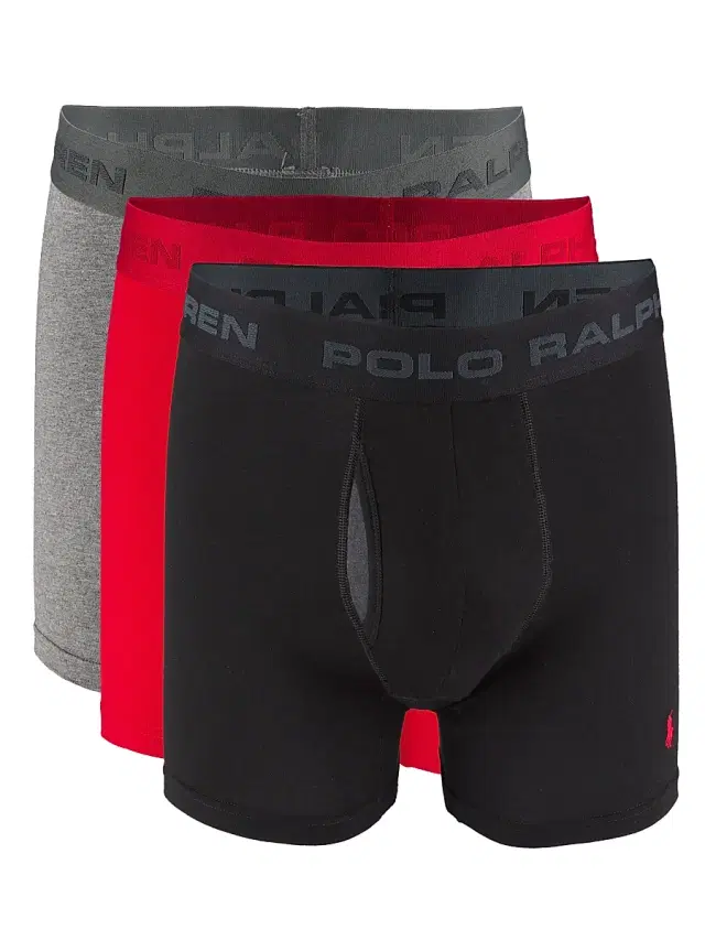 Men's Logo Elastic Waistband Boxer Briefs, Pack of 3 - Black Red Grey