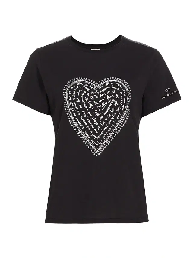 Cinq à Sept Women's Love Letter Rhinestone T-Shirt - Black White