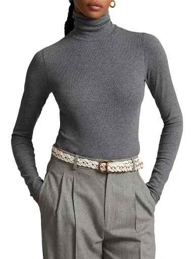 Polo Ralph Lauren Women's Stretch Rib-Knit Turtleneck Sweater - Medium Flannel Heather | Thumbnail 3
