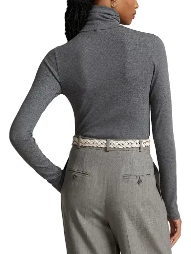Polo Ralph Lauren Women's Stretch Rib-Knit Turtleneck Sweater - Medium Flannel Heather | Thumbnail 4