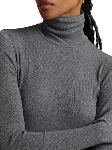 Polo Ralph Lauren Women's Stretch Rib-Knit Turtleneck Sweater - Medium Flannel Heather | Thumbnail 5