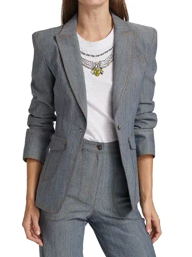 Cinq à Sept Women's Louisa Gathered Sleeve Jacket - Light Indigo | Thumbnail 3