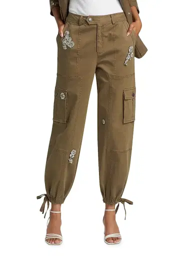Cinq à Sept Women's Zola Embellished Jogger Pants - Olive - Size 12 | Thumbnail 3