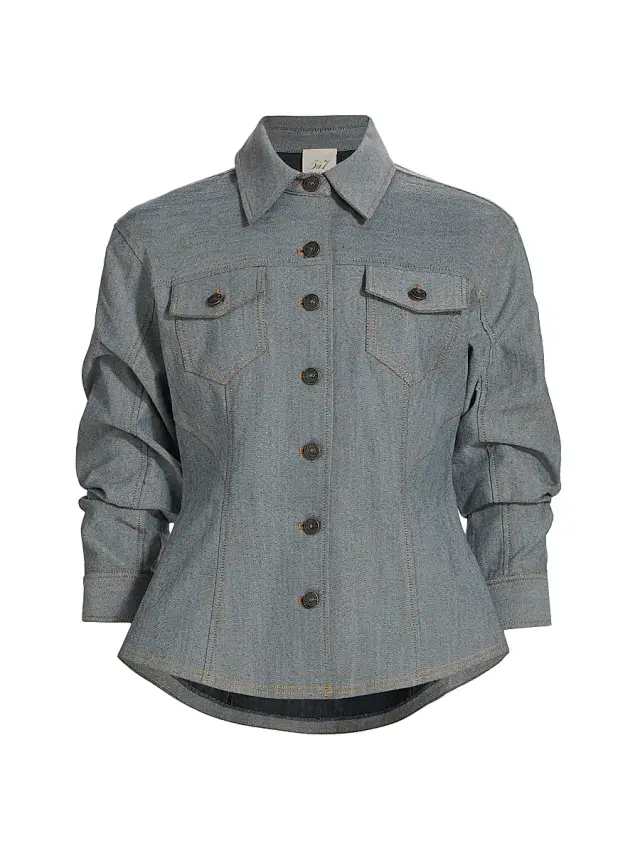 Cinq à Sept Women's Canyon Scrunched-Sleeve Denim Jacket - Light Indigo