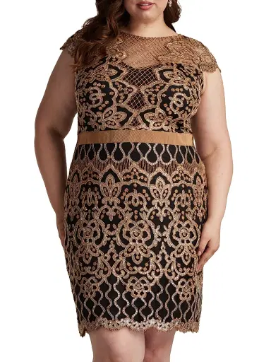 Tadashi Shoji Women's Plus Sequined Lace Cocktail Dress - Copper Shadow Black | Thumbnail 3