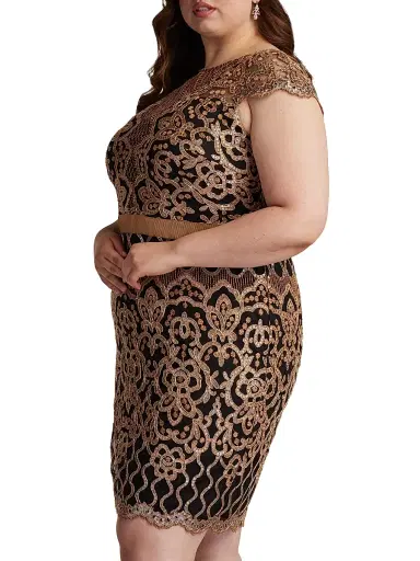 Tadashi Shoji Women's Plus Sequined Lace Cocktail Dress - Copper Shadow Black | Thumbnail 4