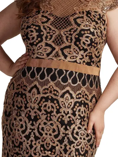 Tadashi Shoji Women's Plus Sequined Lace Cocktail Dress - Copper Shadow Black | Thumbnail 6