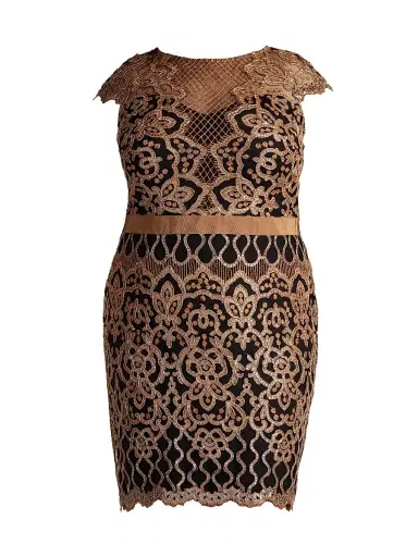 Tadashi Shoji Women's Plus Sequined Lace Cocktail Dress - Copper Shadow Black | Thumbnail 1