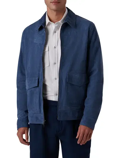 Bugatchi Men's Suede Bomber Jacket - Cobalt - Size Medium | Thumbnail 3 Bugatchi Men's Suede Bomber Jacket - Cobalt - Size Medium | Thumbnail 3